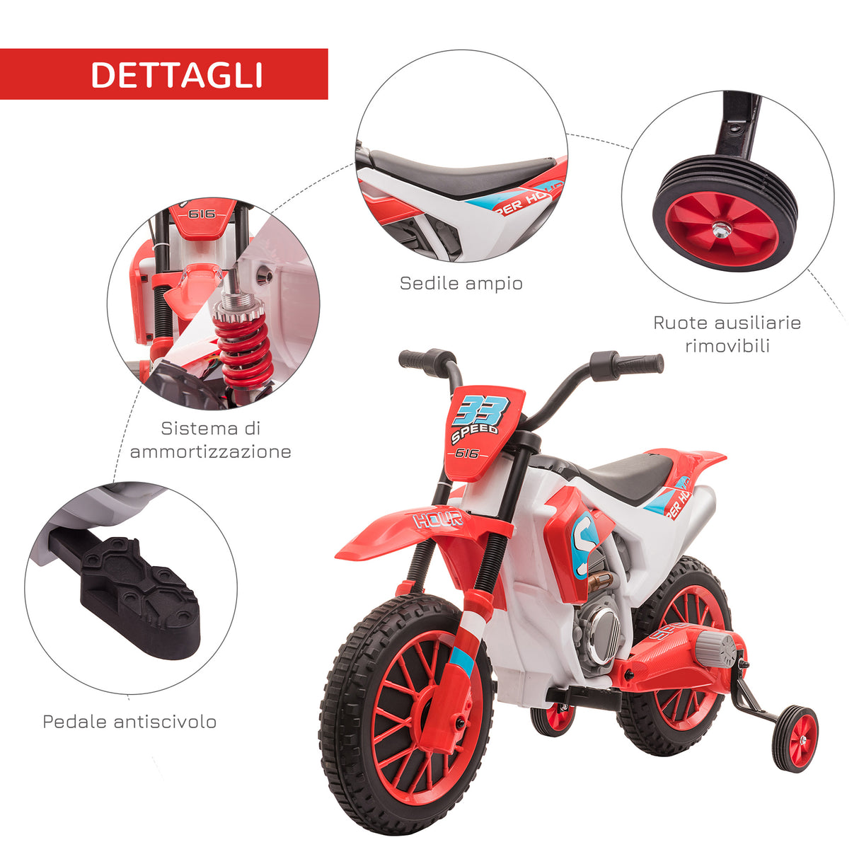 easycomfort easycomfort moto da cross elettrica per bambini da 3 5 anni rosso