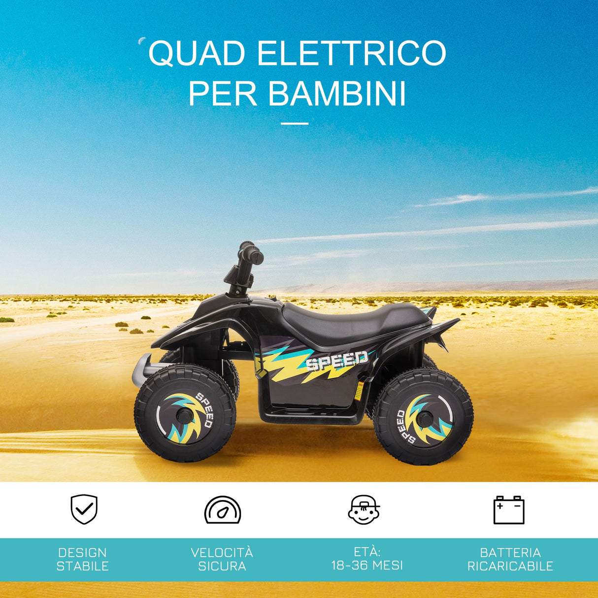 easycomfort easycomfort quad elettrico per bambini 18 36 mesi con batteria ricaricabile da 6v 72x40x45 5 cm nero
