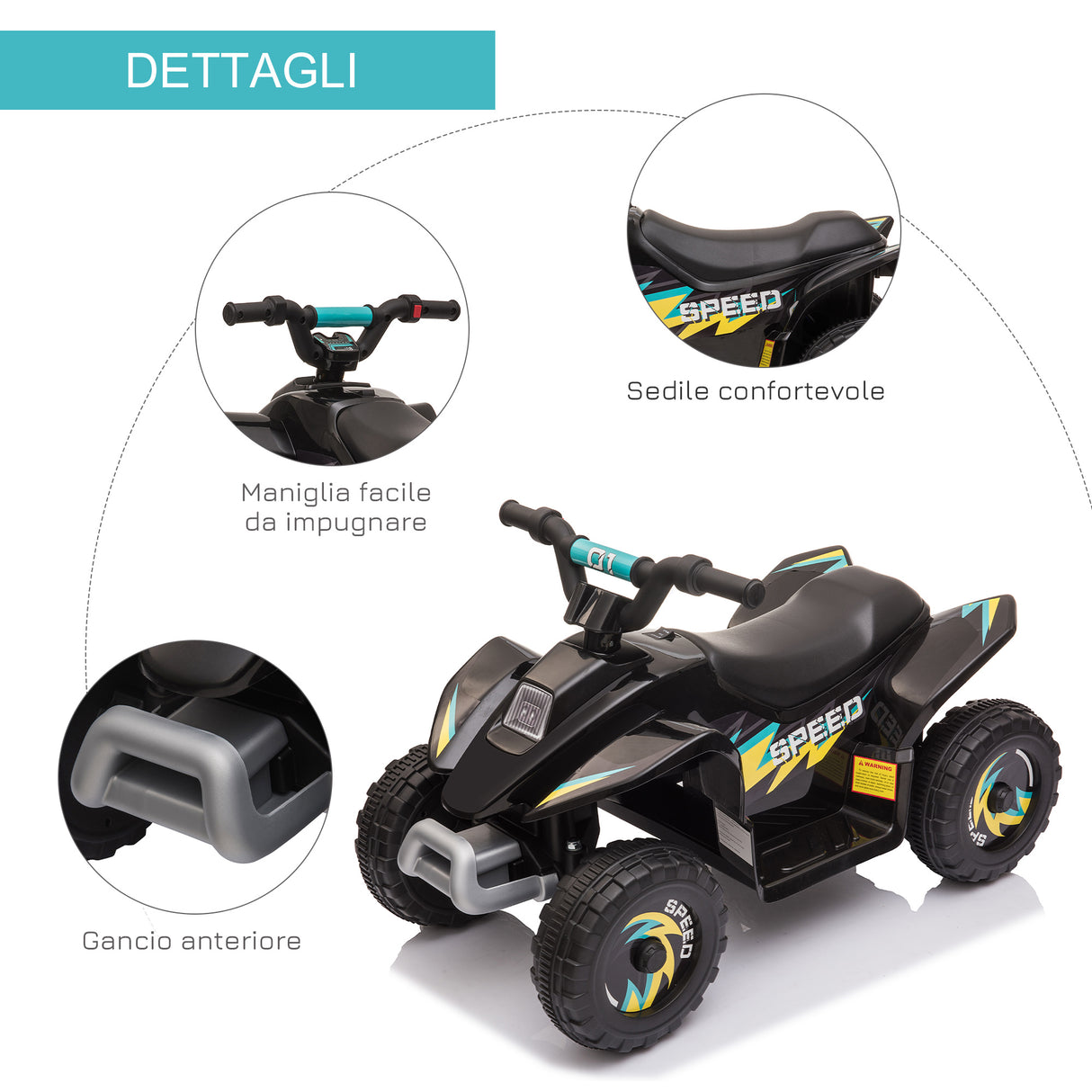 easycomfort easycomfort quad elettrico per bambini 18 36 mesi con batteria ricaricabile da 6v 72x40x45 5 cm nero
