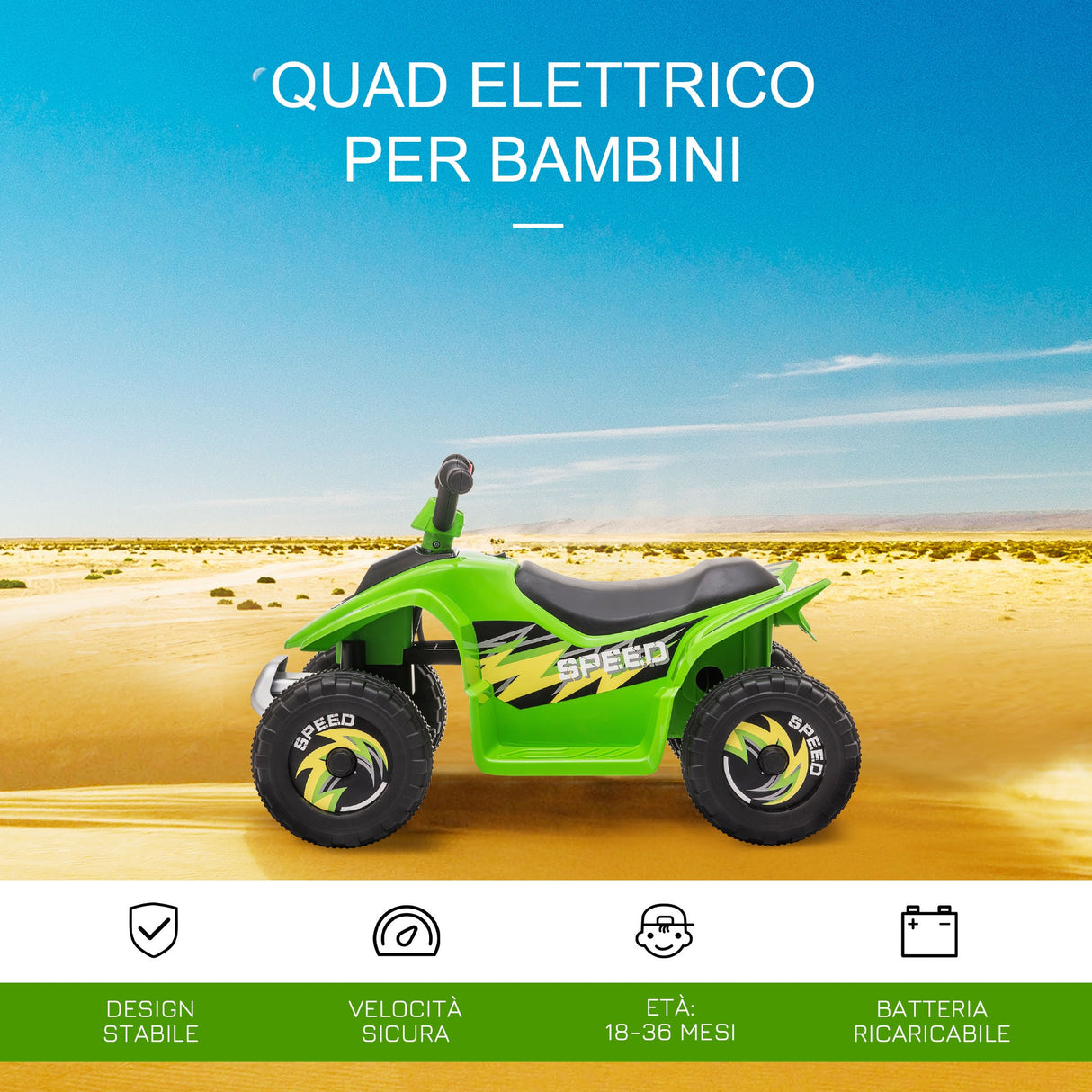 easycomfort easycomfort quad elettrico per bambini con batteria ricaricabile 6v e marcia avanti e indietro 72x40x45 5 cm verde