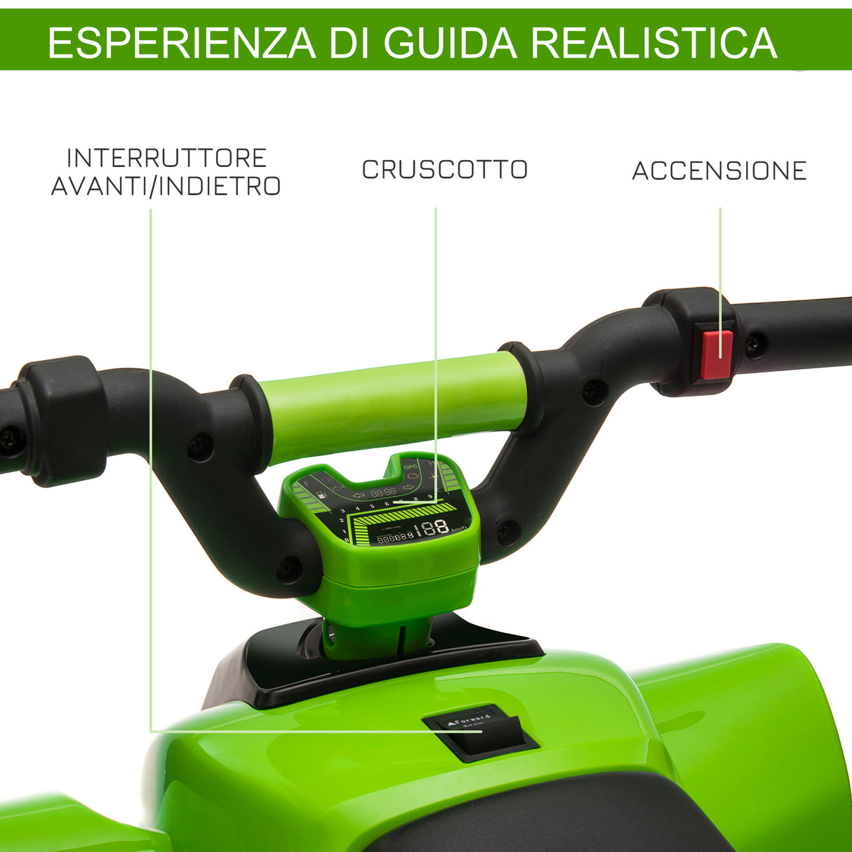 easycomfort easycomfort quad elettrico per bambini con batteria ricaricabile 6v e marcia avanti e indietro 72x40x45 5 cm verde