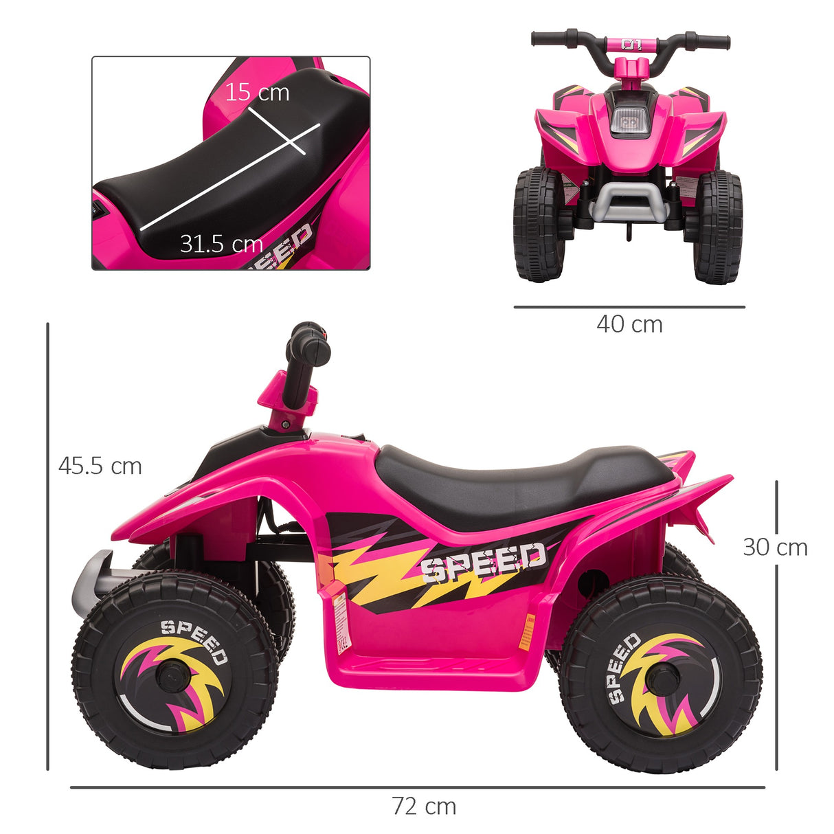 easycomfort easycomfort quad per bambini elettrico con batteria ricaricabile 6v e velocita 2 8 4 6kmh 72x40x45 5 cm rosa