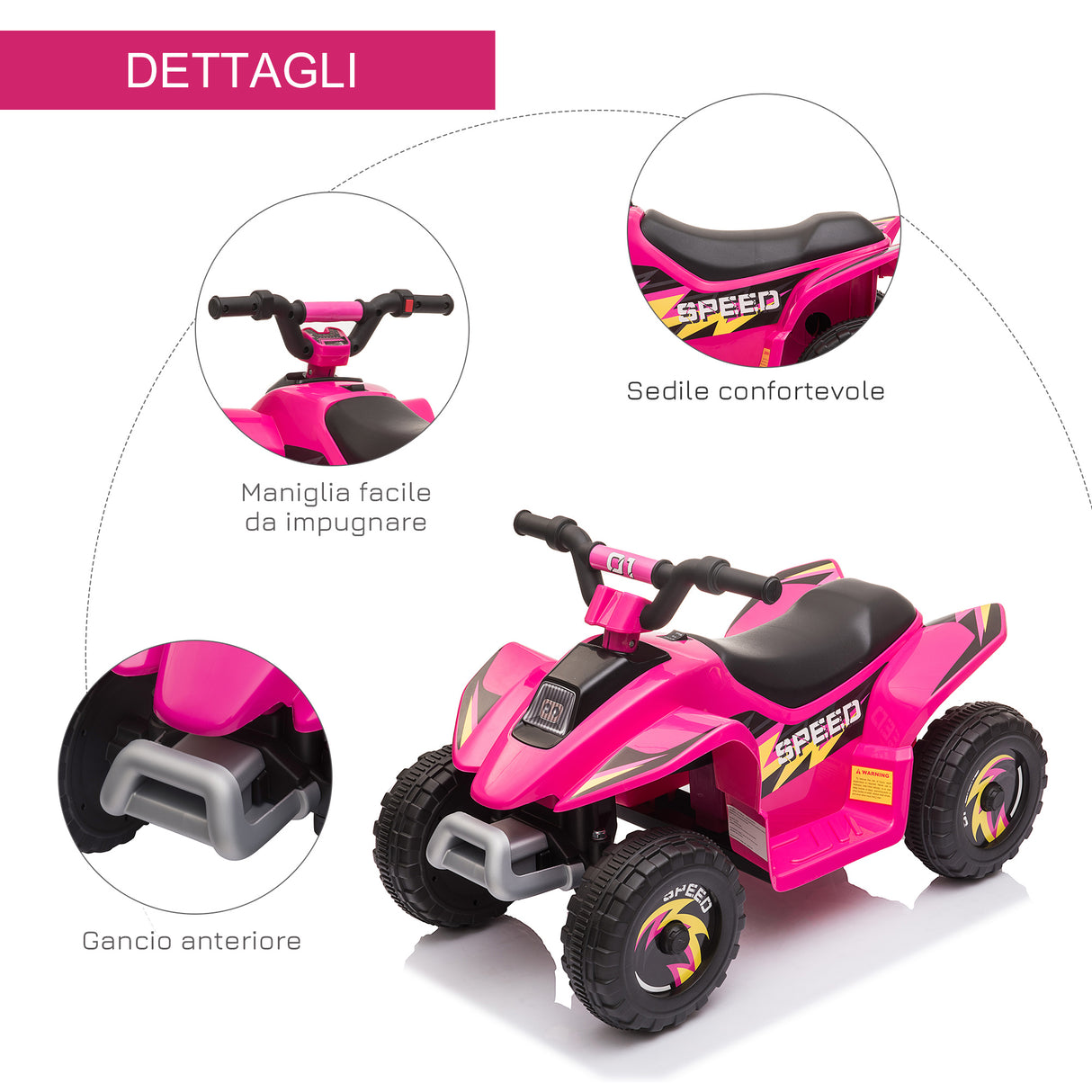 easycomfort easycomfort quad per bambini elettrico con batteria ricaricabile 6v e velocita 2 8 4 6kmh 72x40x45 5 cm rosa