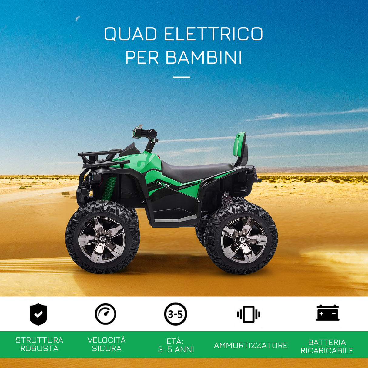 easycomfort easycomfort quad per bambini elettrico 12v con fari e batteria ricaricabile eta 3 5 anni 100x65x73cm verde
