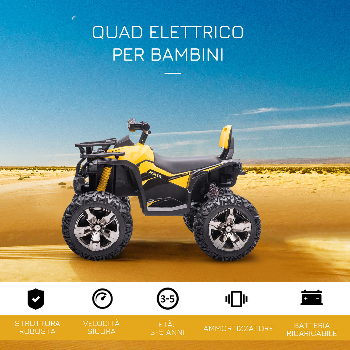 easycomfort easycomfort quad per bambini elettrico 12v con fari e batteria ricaricabile eta 3 5 anni 100x65x73cm giallo