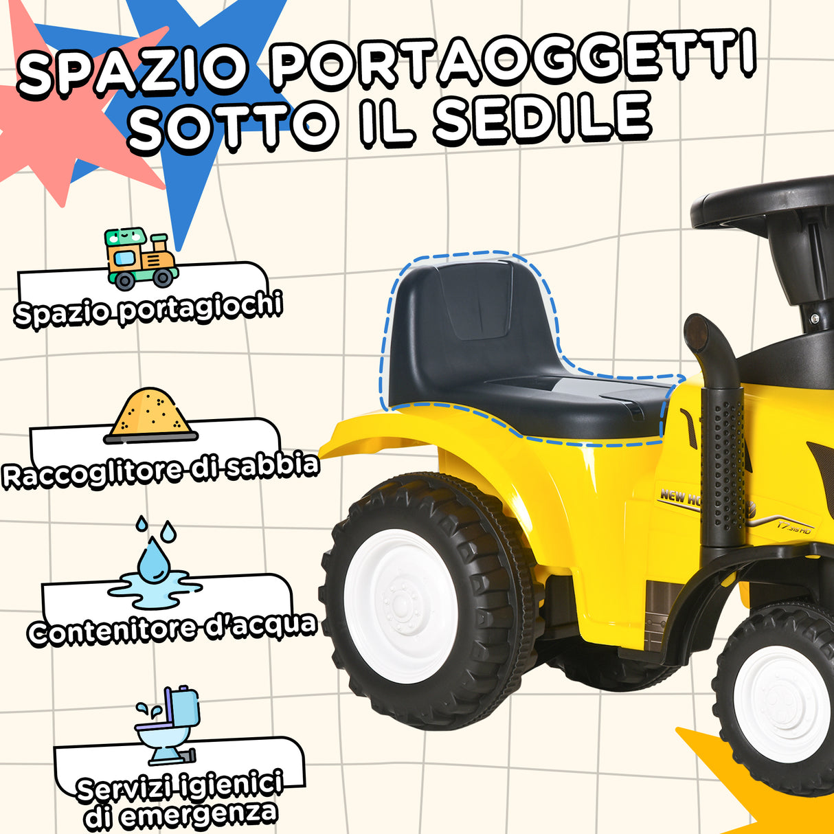 easycomfort easycomfort trattore giocattolo per bambini cavalcabile con rimorchio rastrello e pala gioco educativo per bimbi 12 36 mesi 91x29x44cm giallo