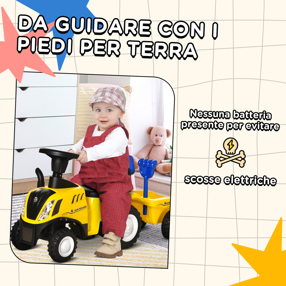 easycomfort easycomfort trattore giocattolo per bambini cavalcabile con rimorchio rastrello e pala gioco educativo per bimbi 12 36 mesi 91x29x44cm giallo