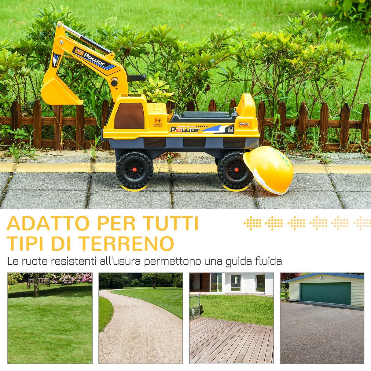 easycomfort easycomfort ruspa giocattolo 2 in 1 con escavatore e mordente vano nascosto gioco cavalcabile bambini 2 3 anni 90x28x58cm giallo