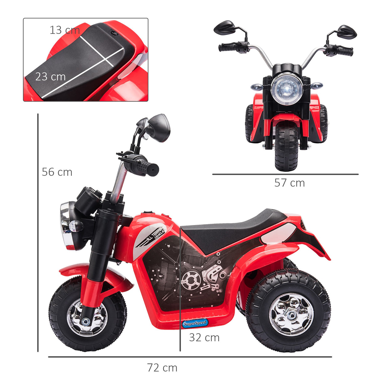 easycomfort easycomfort moto elettrica per bambini a 3 ruote con luci e suoni batteria ricaricabile 6v velocita 2 kmh per bimbi da 18 36 mesi 72x57x56cm rossa
