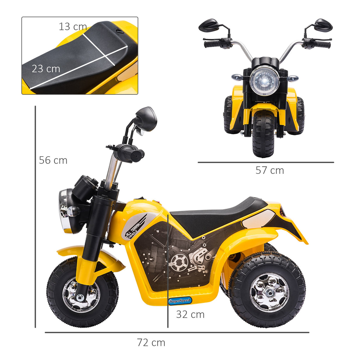 easycomfort easycomfort moto elettrica per bambini a 3 ruote con luci e suoni batteria ricaricabile 6v velocita 2 kmh per bimbi da 18 36 mesi 72cmx57cmx56cm gialla