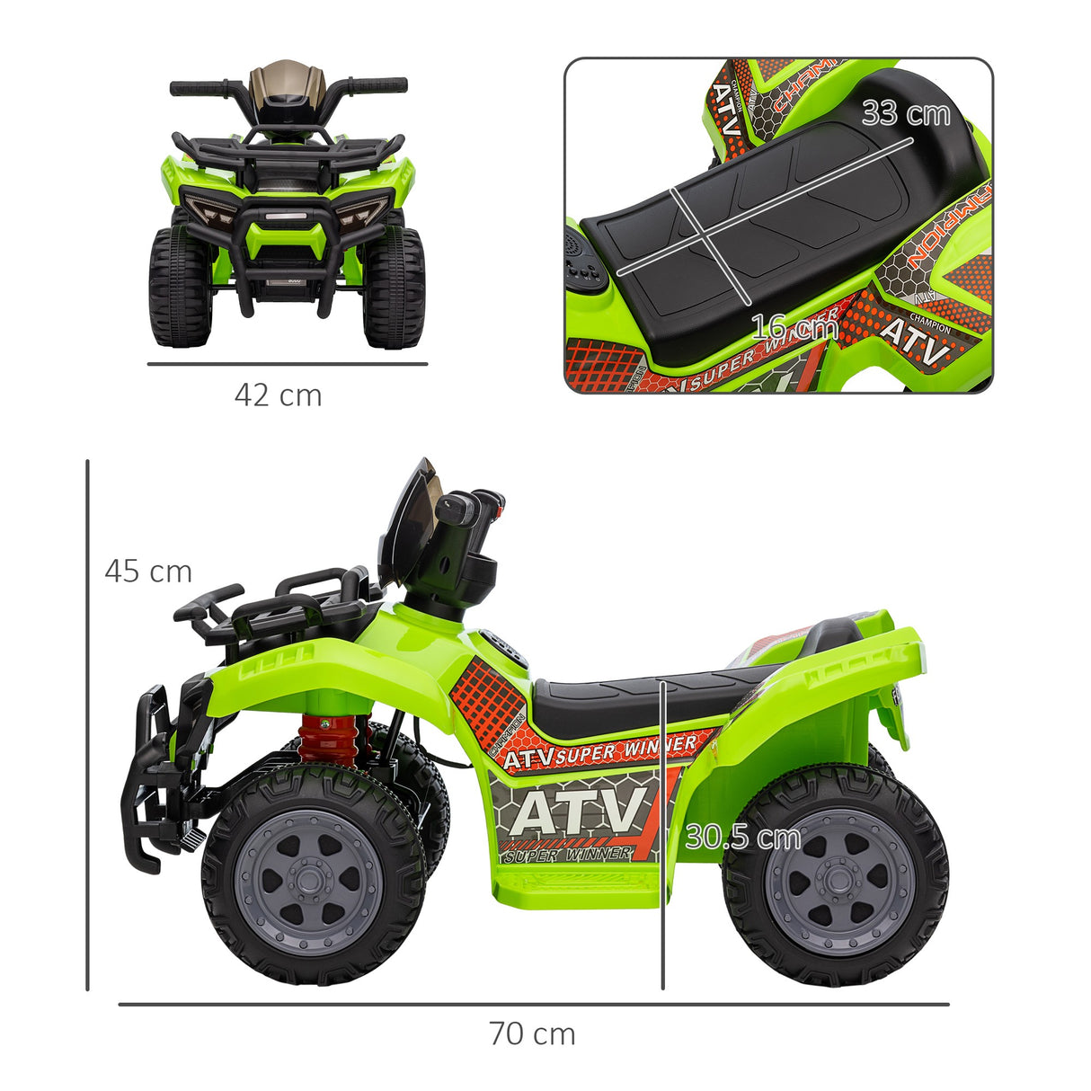 easycomfort easycomfort quad elettrico per bambini con batteria ricaricabile 6v pulsante acceleratore eta 18 36 mesi 70x42x45cm verde