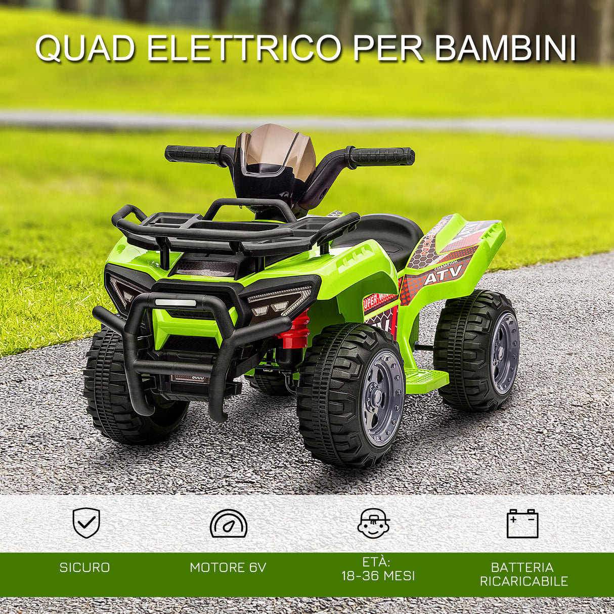 easycomfort easycomfort quad elettrico per bambini con batteria ricaricabile 6v pulsante acceleratore eta 18 36 mesi 70x42x45cm verde