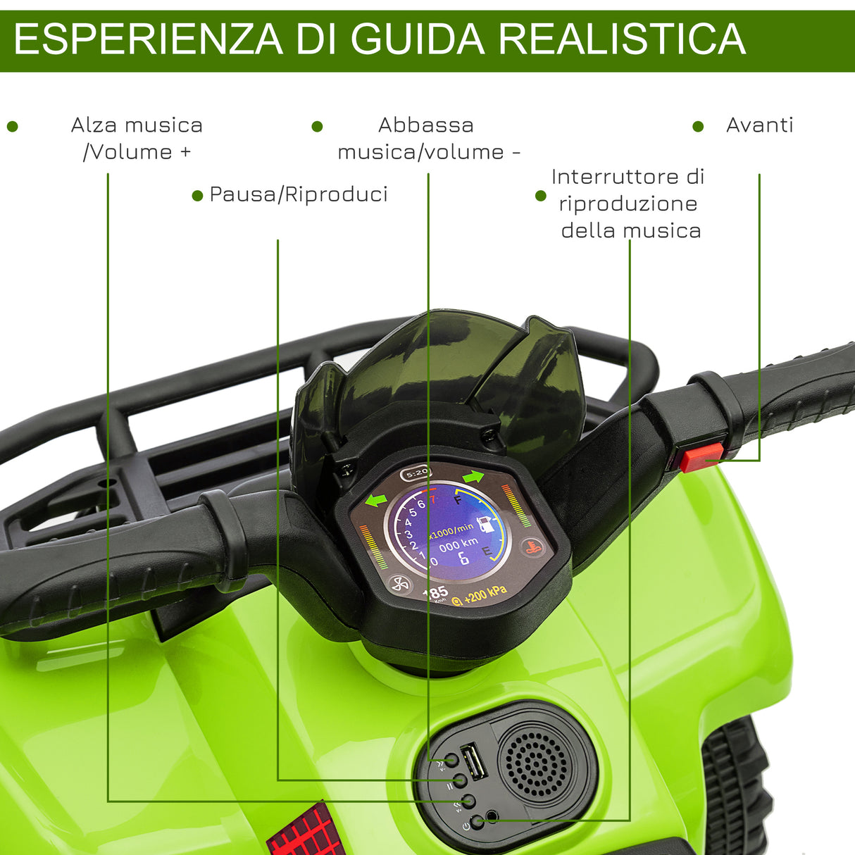 easycomfort easycomfort quad elettrico per bambini con batteria ricaricabile 6v pulsante acceleratore eta 18 36 mesi 70x42x45cm verde