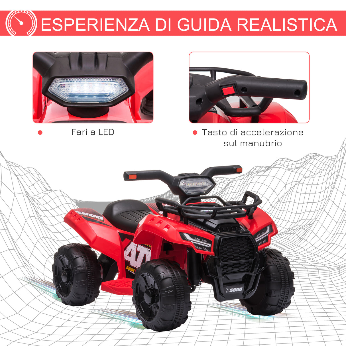 easycomfort easycomfort quad elettrico per bambini con batteria ricaricabile 6v pulsante acceleratore eta 18 36 mesi 70x42x45cm rosso