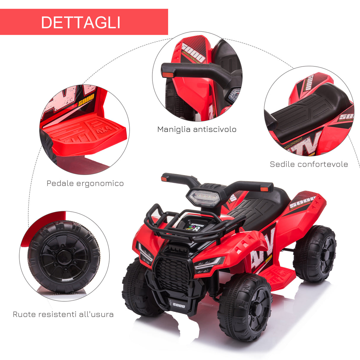 easycomfort easycomfort quad elettrico per bambini con batteria ricaricabile 6v pulsante acceleratore eta 18 36 mesi 70x42x45cm rosso