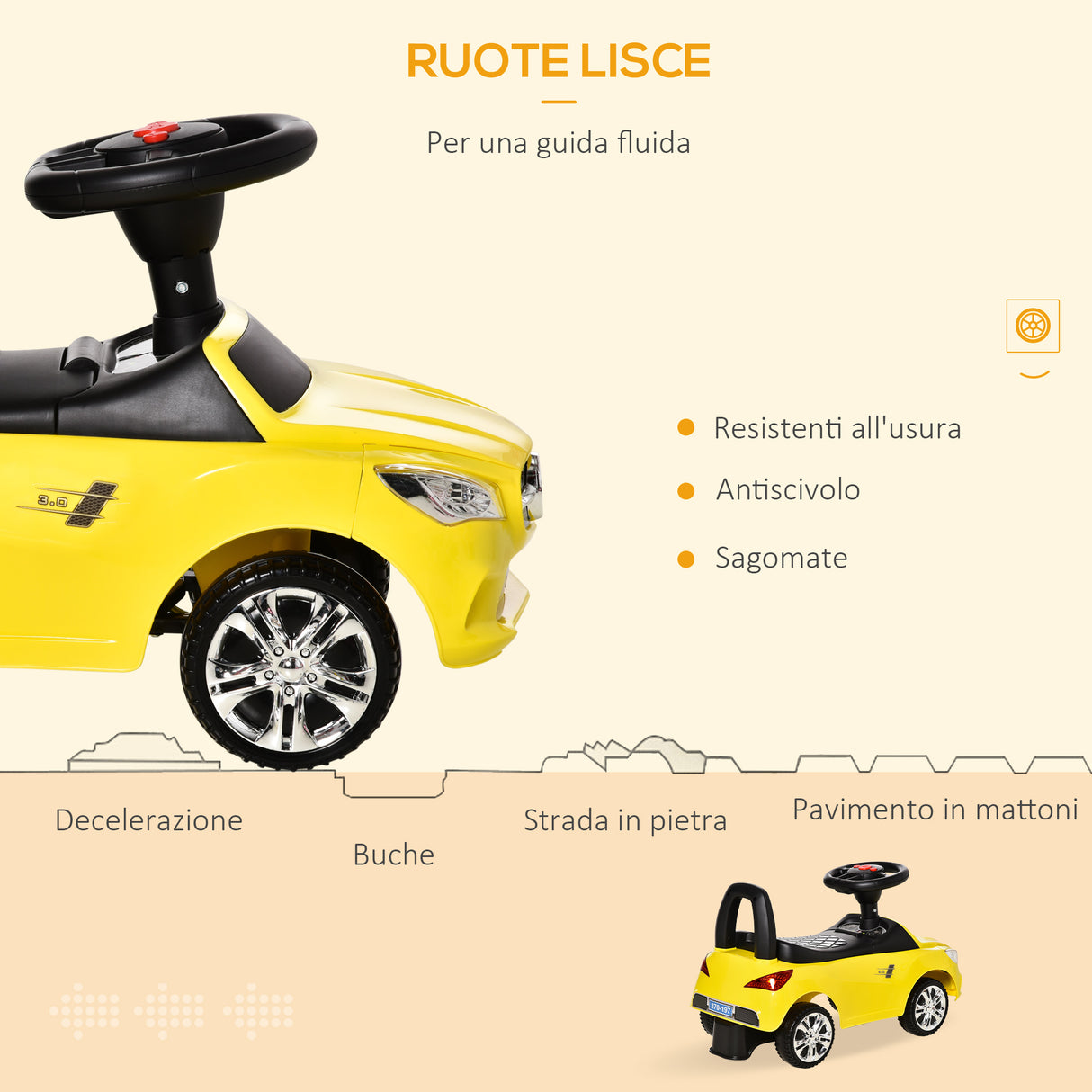 easycomfort easycomfort macchina giocattolo per bambini cavalcabile con volante musiche e fari eta 18 36 mesi 63 5x28x36cm giallo