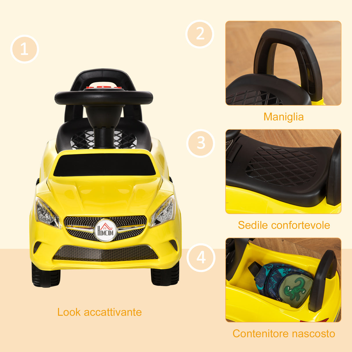 easycomfort easycomfort macchina giocattolo per bambini cavalcabile con volante musiche e fari eta 18 36 mesi 63 5x28x36cm giallo