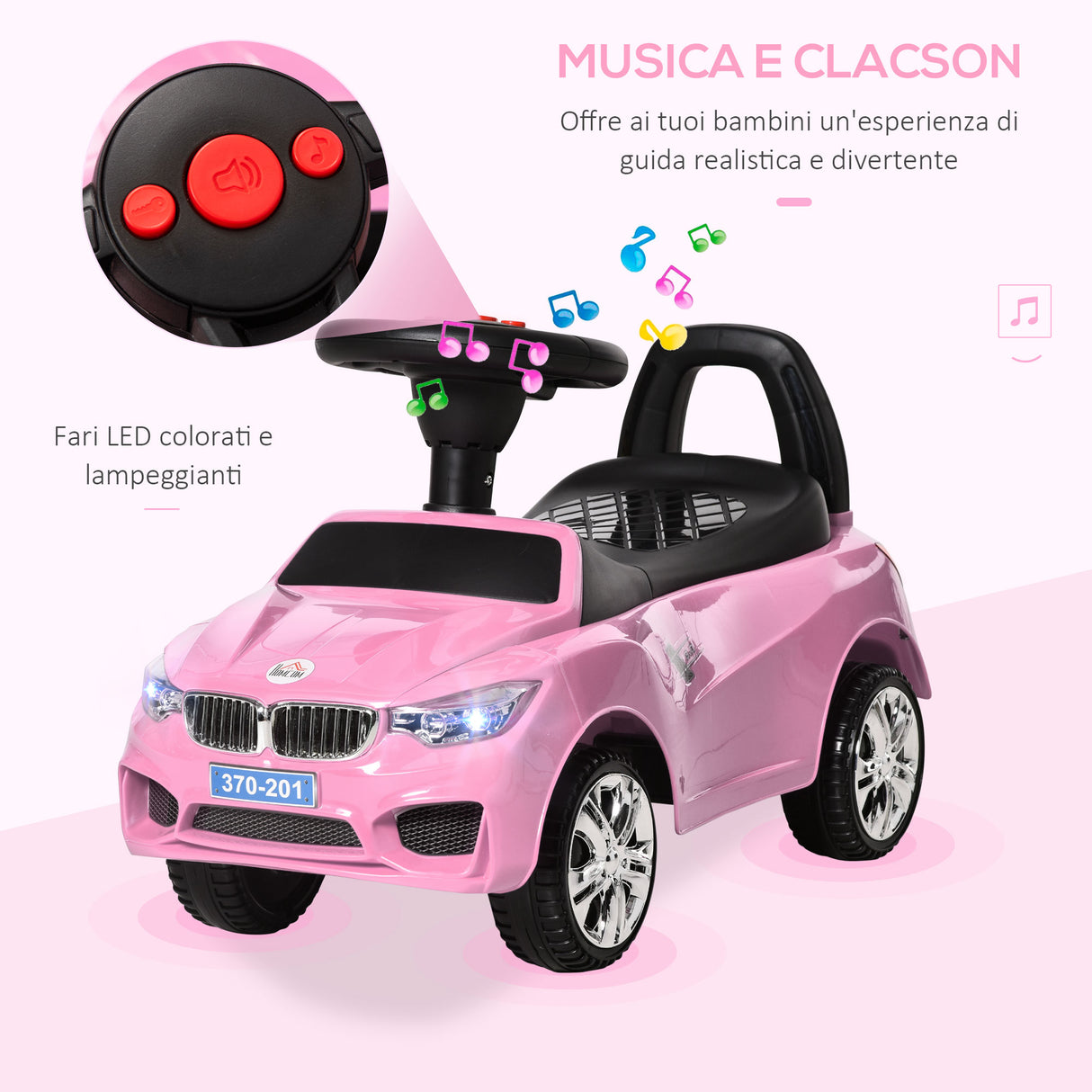 easycomfort easycomfort macchinina per bambini cavalcabile con volante fari e musiche integrate eta 18 36 mesi 63 5x28x36cm rosa