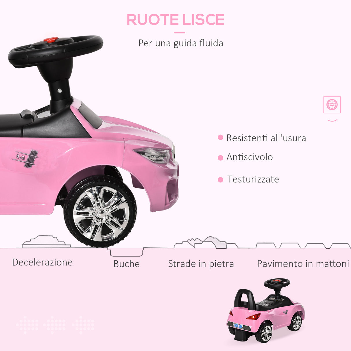 easycomfort easycomfort macchinina per bambini cavalcabile con volante fari e musiche integrate eta 18 36 mesi 63 5x28x36cm rosa