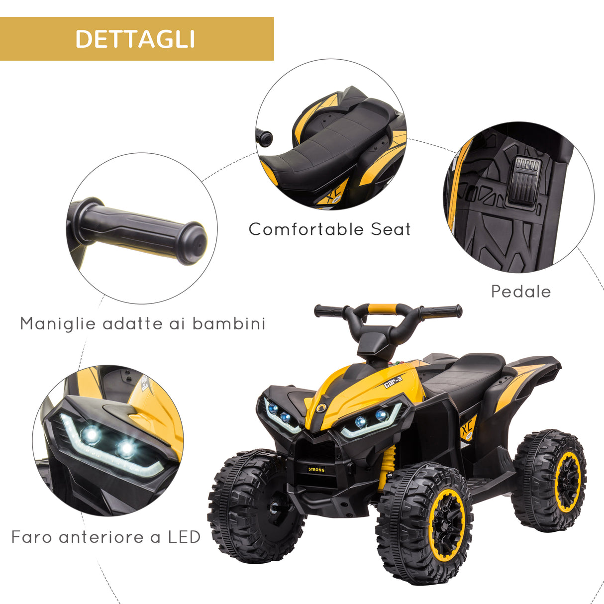 easycomfort easycomfort quad elettrico per bambini 12v 2 velocita ruote larghe con sospensioni e fari led eta 3 5 anni giallo