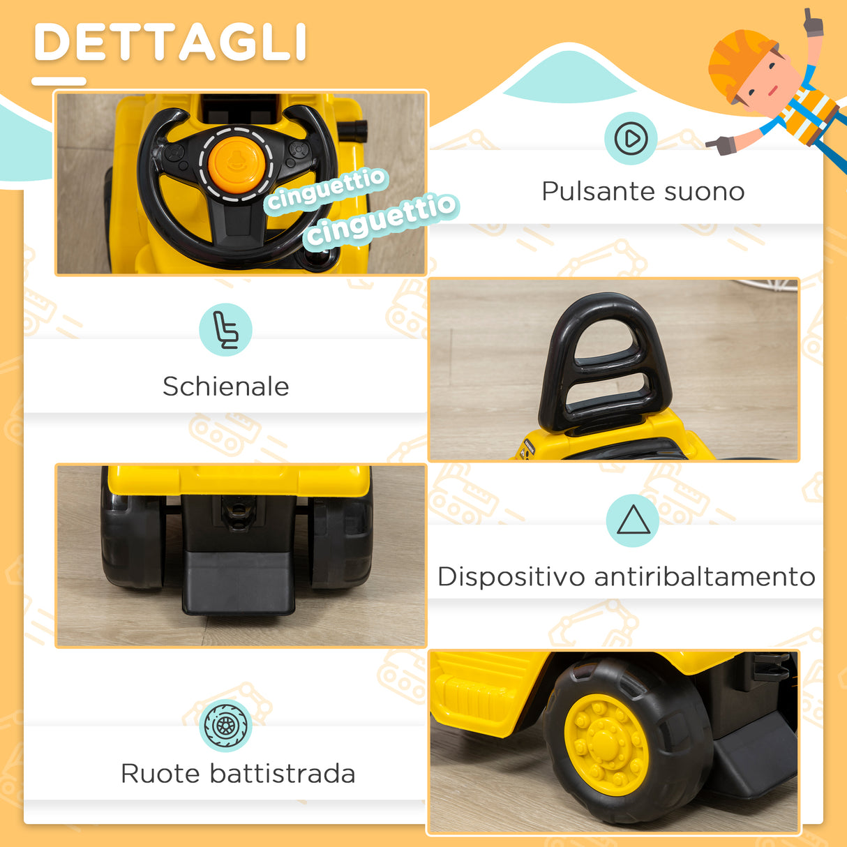 easycomfort easycomfort trattore a pedali per bambini 3 4 anni con muletto e spazio portaoggetti 86x27 5x47 5 cm giallo e nero