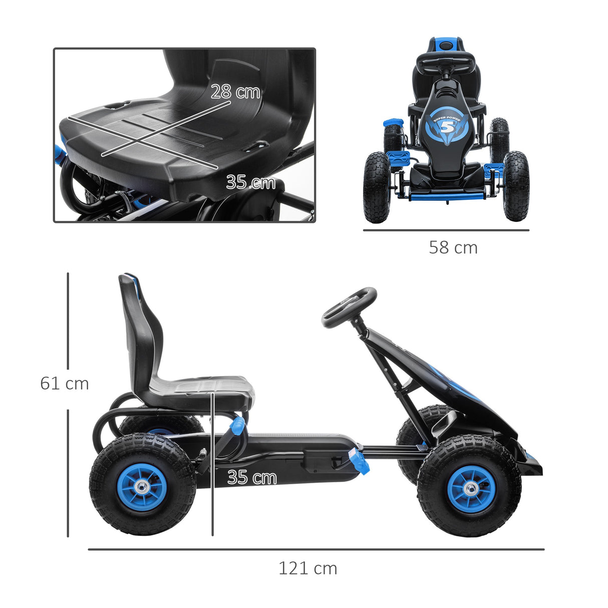 easycomfort easycomfort go kart a pedali per bambini da 5 12 anni con sedile regolabile e ruote in gonfiabili blu