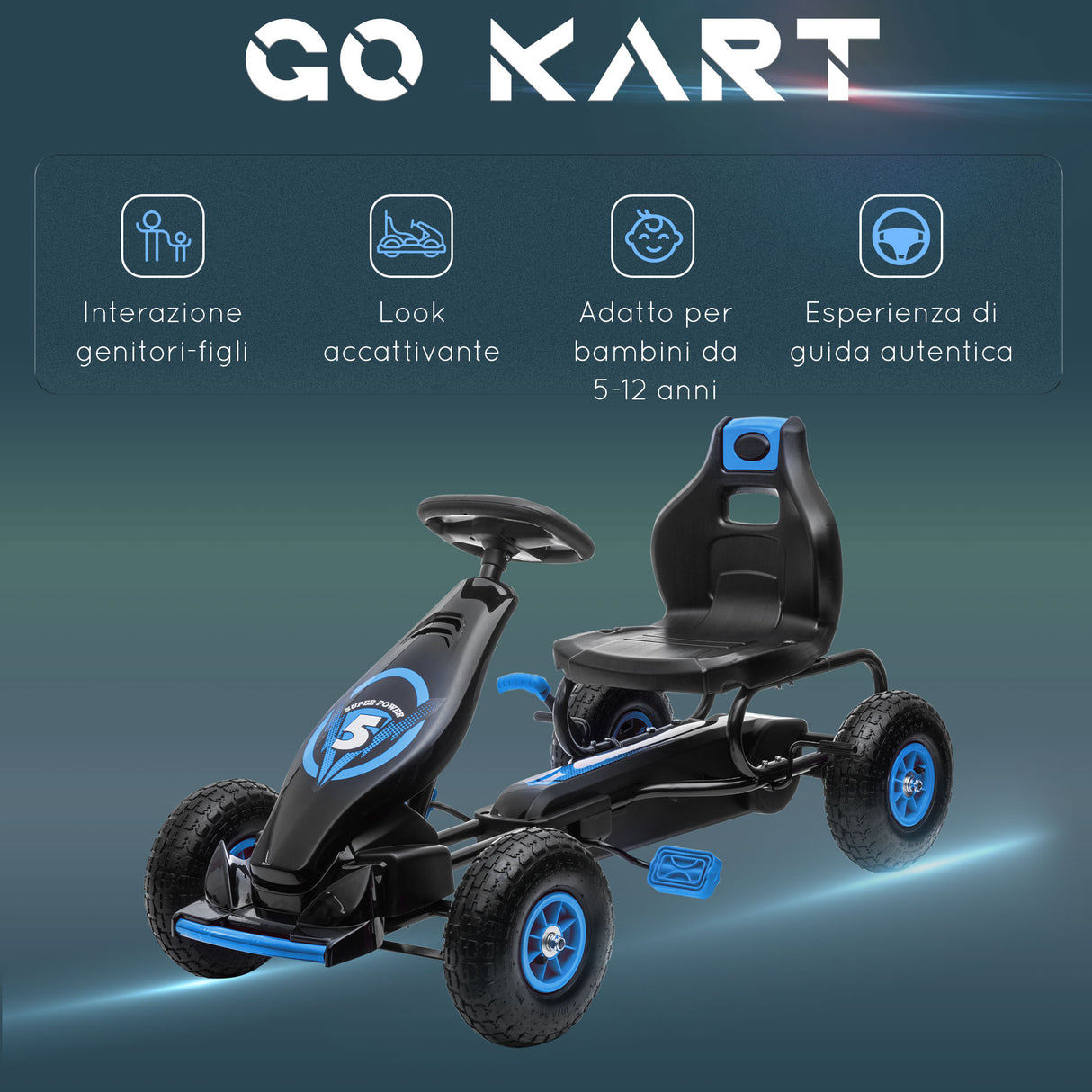 easycomfort easycomfort go kart a pedali per bambini da 5 12 anni con sedile regolabile e ruote in gonfiabili blu