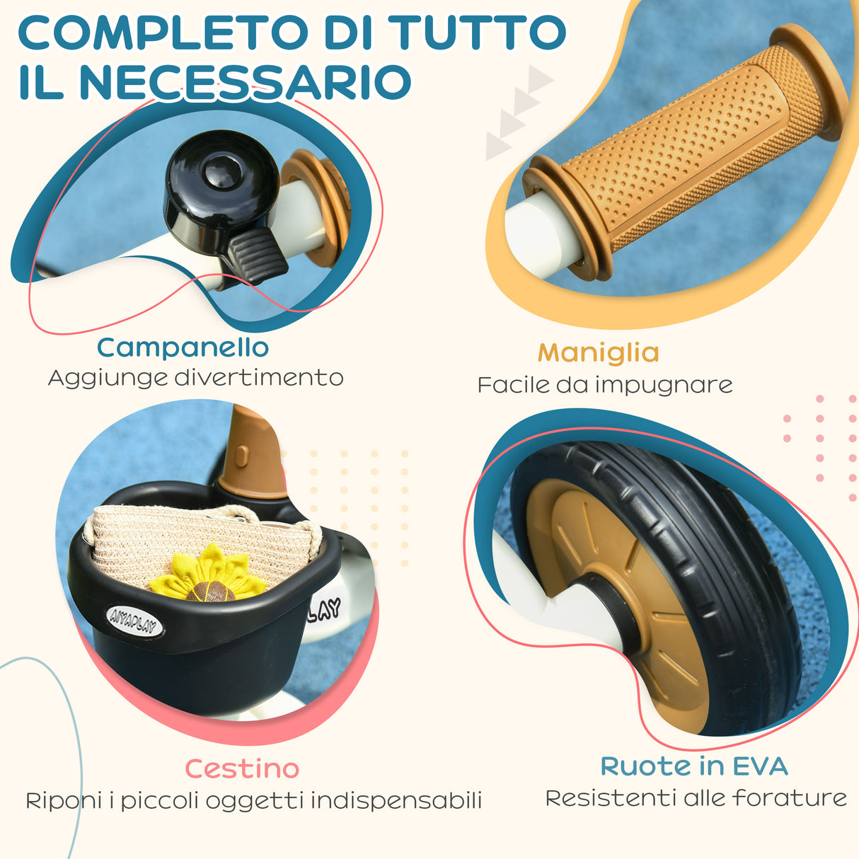 easycomfort easycomfort triciclo per bambini da 2 5 anni con seduta regolabile e campanello 70 5x50x58cm bianco