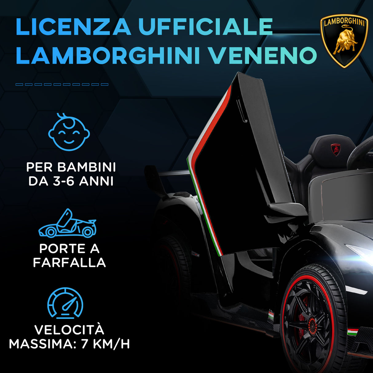 easycomfort easycomfort macchina elettrica per bambini lamborghini veneno 12v con telecomando eta 3 6 anni nero