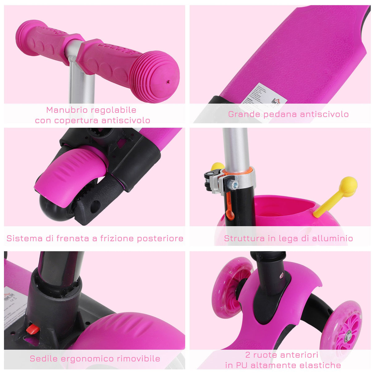 easycomfort easycomfort monopattino 3 ruote per bambini con sedile e maniglione manubrio con altezza regolabile 62x25x72 5cm rosa