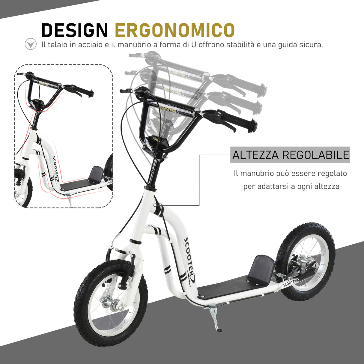 easycomfort easycomfort monopattino per bambini 5 regolabile doppi freni pneumatico gonfiabile