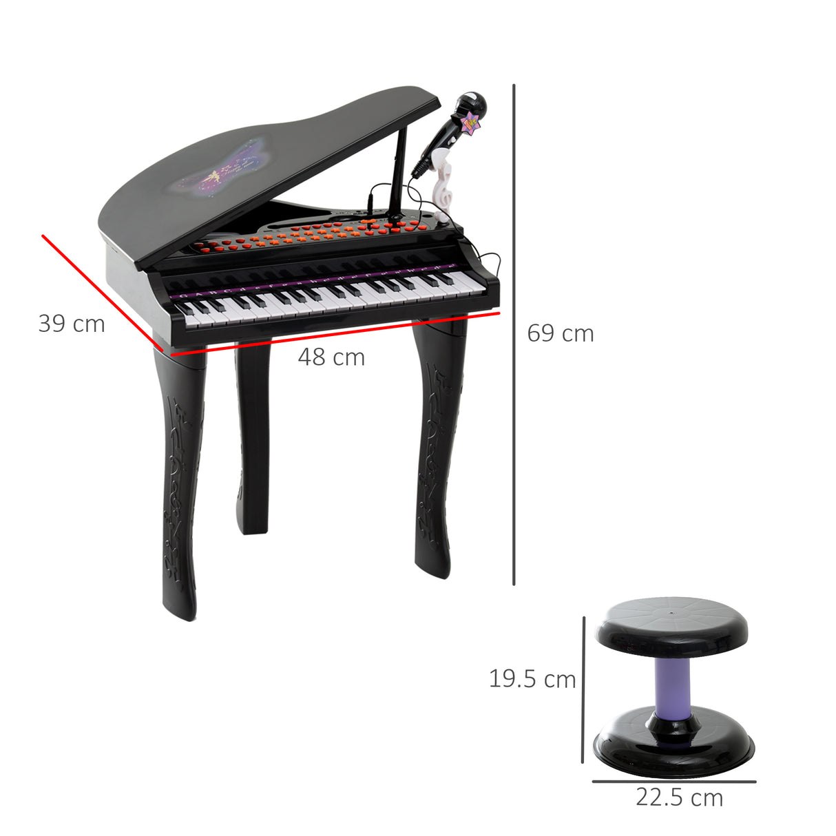 easycomfort easycomfort pianoforte elettrico giocattolo strumento musicale per bambini con 37 tasti microfono e sgabello 48x39x69cm nero