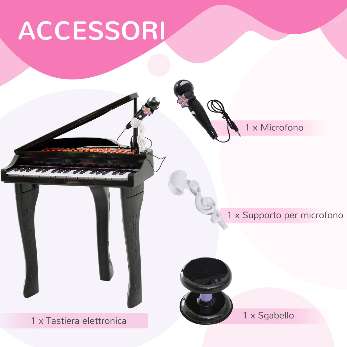 easycomfort easycomfort pianoforte elettrico giocattolo strumento musicale per bambini con 37 tasti microfono e sgabello 48x39x69cm nero