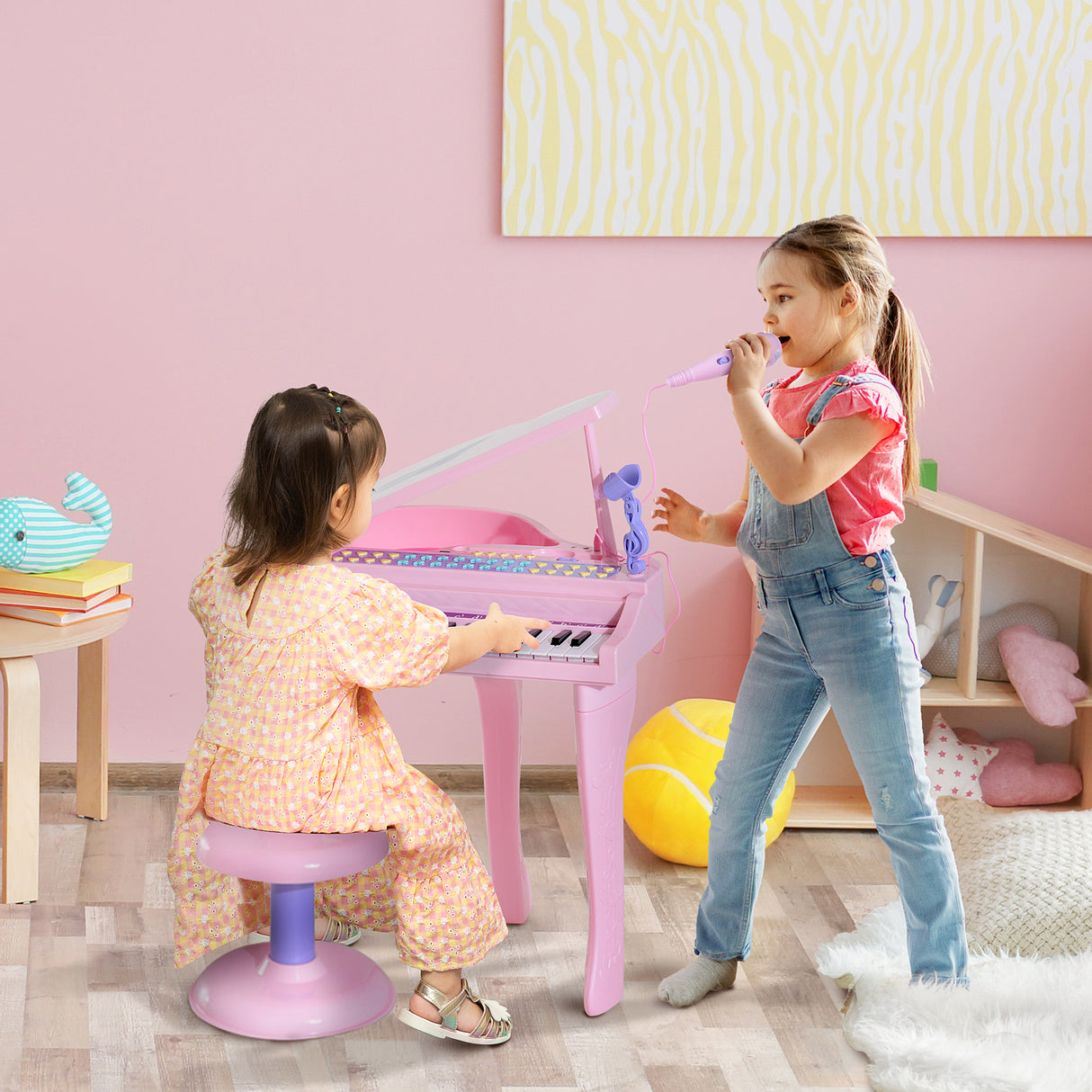 easycomfort easycomfort pianoforte giocattolo per bambini strumento musicale elettrico con 37 tasti luminosi microfono e sgabello inclusi 48x39x69 cm rosa