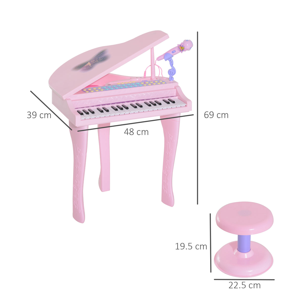 easycomfort easycomfort pianoforte giocattolo per bambini strumento musicale elettrico con 37 tasti luminosi microfono e sgabello inclusi 48x39x69 cm rosa
