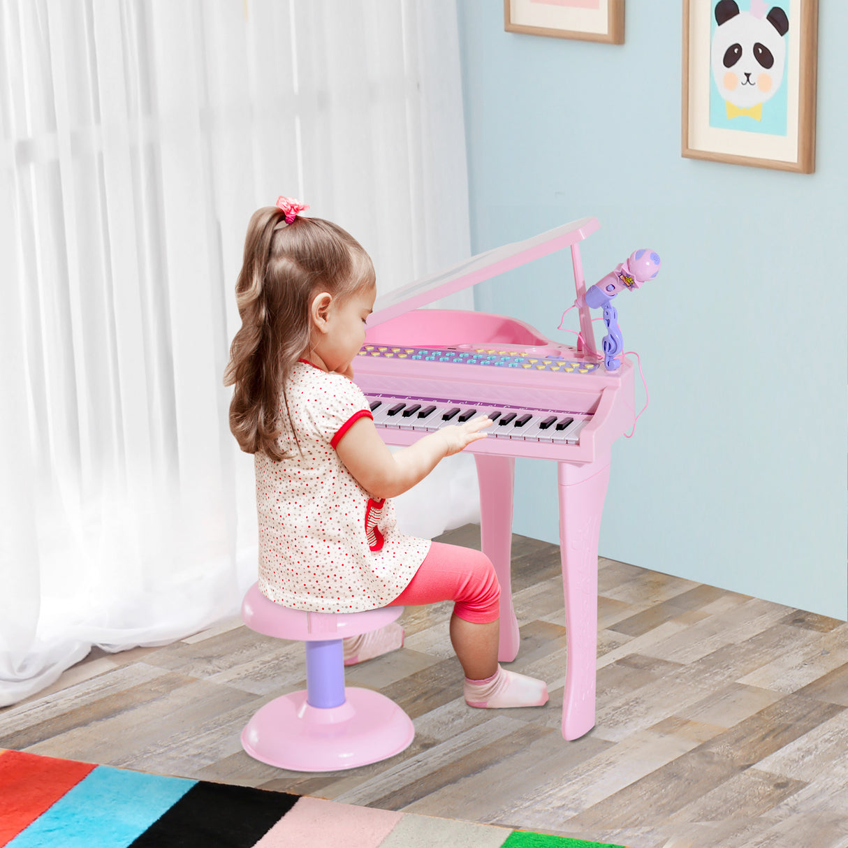 easycomfort easycomfort pianoforte giocattolo per bambini strumento musicale elettrico con 37 tasti luminosi microfono e sgabello inclusi 48x39x69 cm rosa