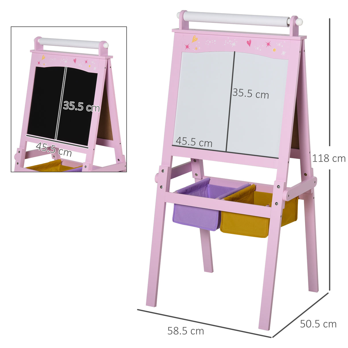 easycomfort easycomfort lavagnetta con cavalletto per bambini 3 in 1 e con rullo fogli di carta in legno rosa