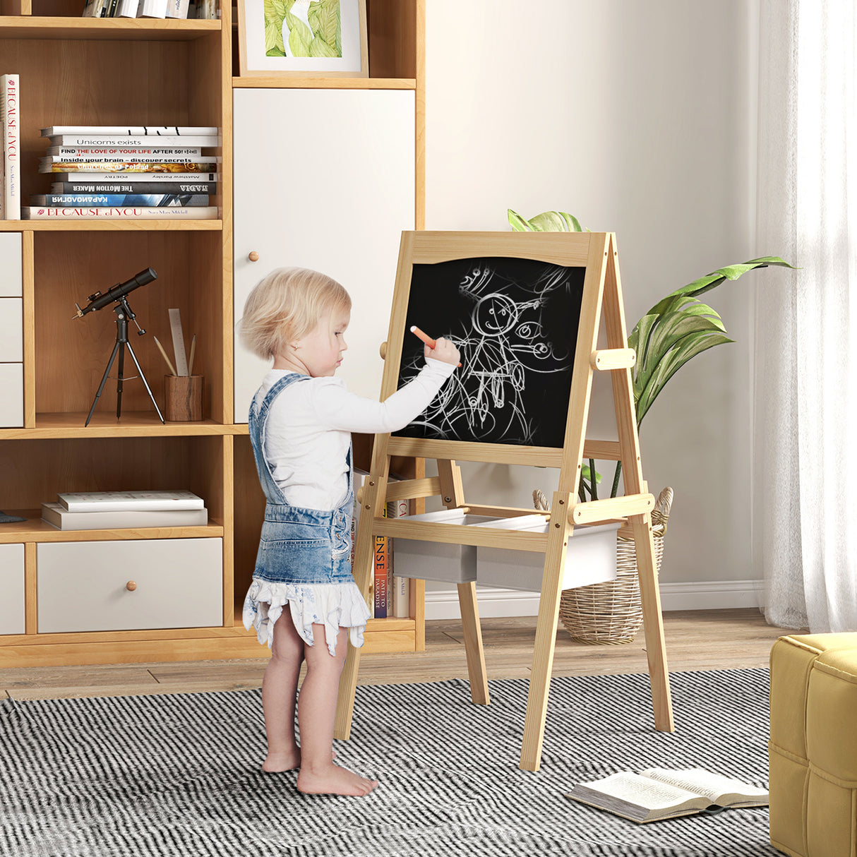 easycomfort easycomfort lavagna per bambini con cavalletto 3 in 1 e cestini eta 3 6 anni 58x50 5x109cm color legno