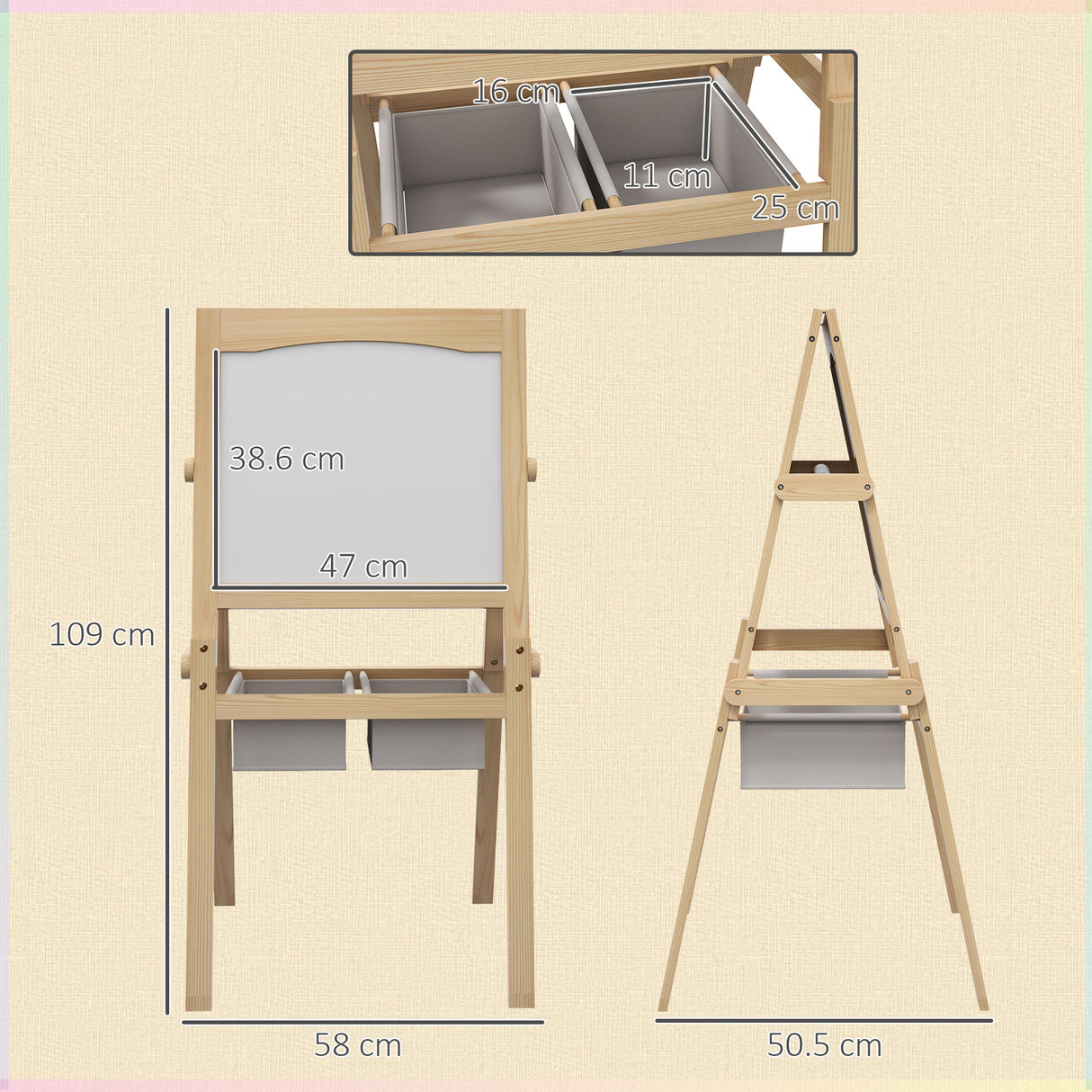 easycomfort easycomfort lavagna per bambini con cavalletto 3 in 1 e cestini eta 3 6 anni 58x50 5x109cm color legno