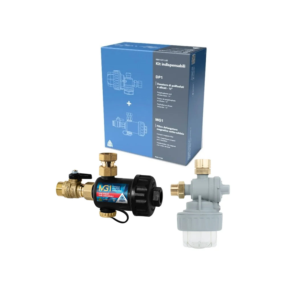 rbm rbm kit filtro defangatore magnetico sotto caldaia mg1 con dosatore polifosfati dp1