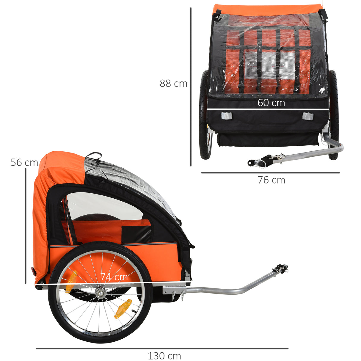 easycomfort easycomfort rimorchio bici bambini 2 posti con cinture di sicurezza e copertura arancione