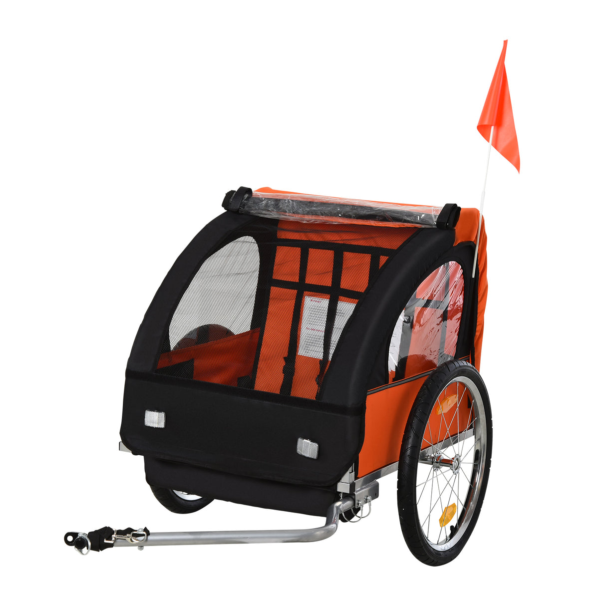 easycomfort easycomfort rimorchio bici bambini 2 posti con cinture di sicurezza e copertura arancione