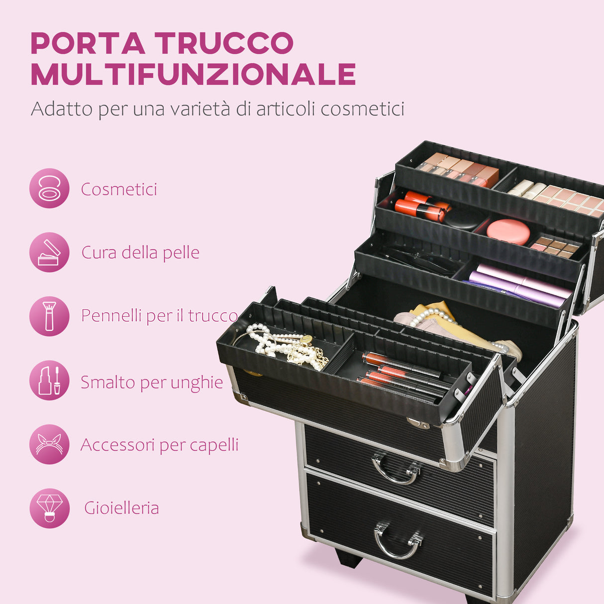 easycomfort easycomfort trolley valigetta porta trucchi professionale blocco con 2 chiavi e ruote nero 36x23x52cm