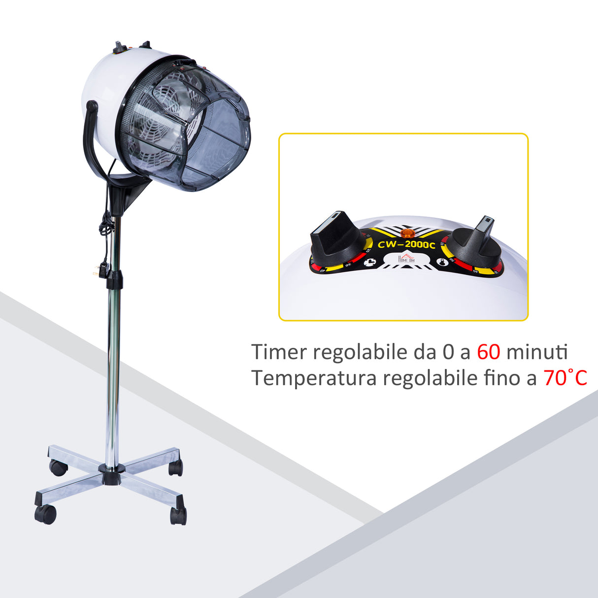 easycomfort easycomfort casco asciugacapelli professionale portatile con ruote girevoli altezza e temperatura regolabili timer 60 minuti 65x65x115 165cm
