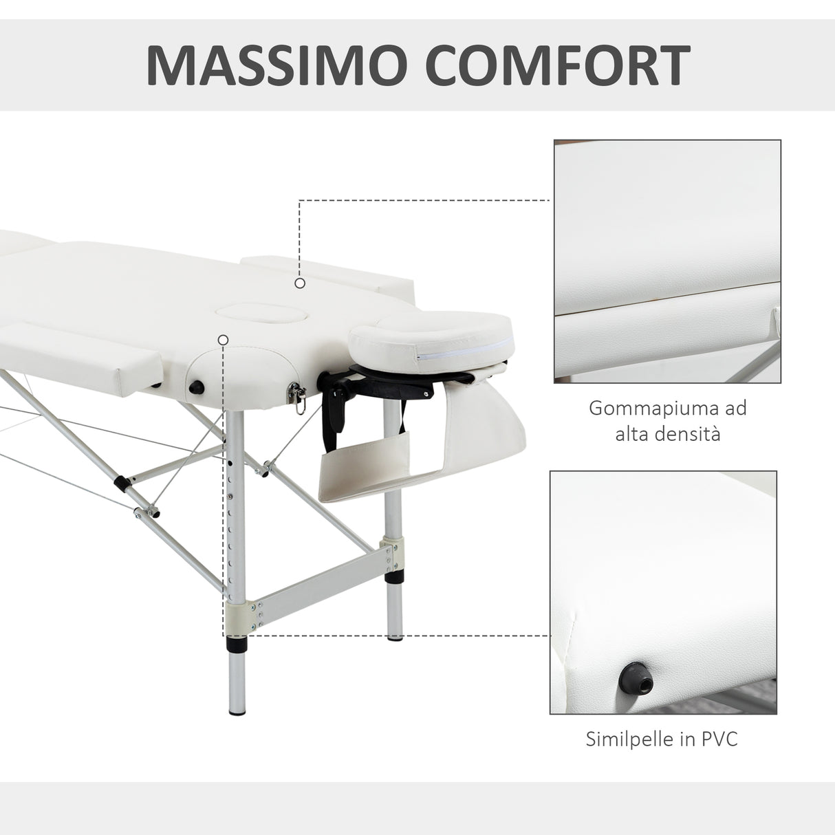 easycomfort lettino massaggi portatile pieghevole e professionale in alluminio bianco 215x60x61 84cm
