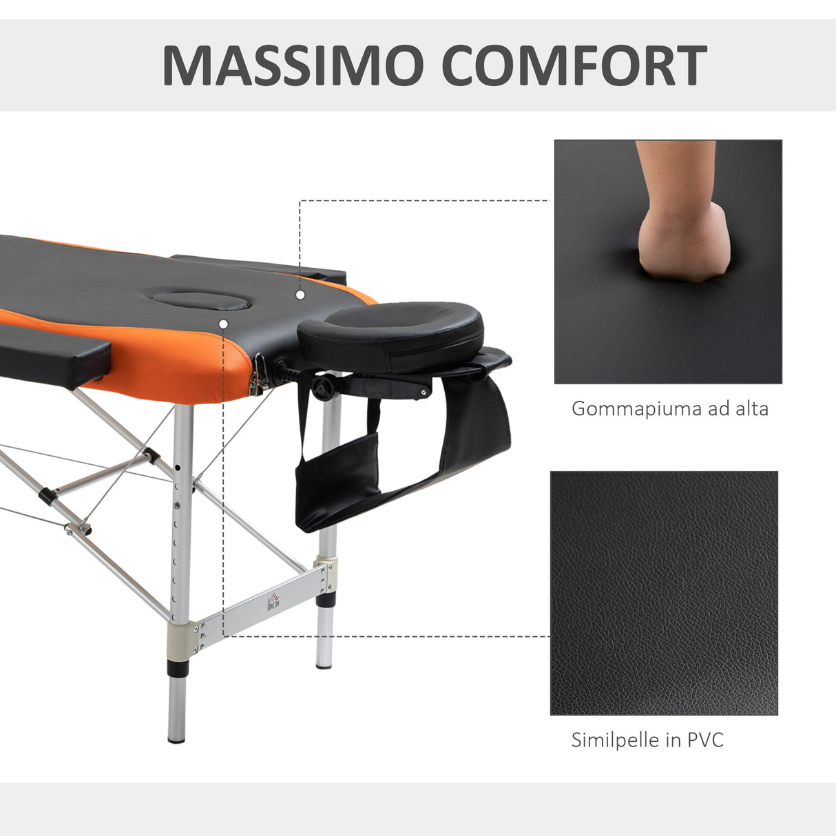 easycomfort easycomfort lettino per massaggi professionale pieghevole in alluminio nero e arancione 215x 60 cm