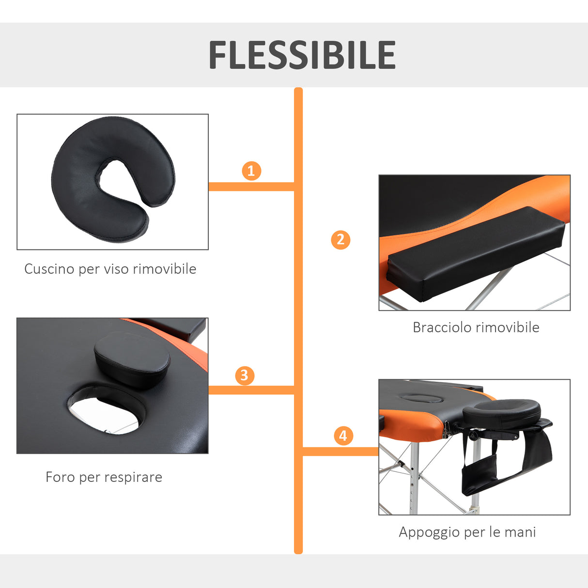 easycomfort easycomfort lettino per massaggi professionale pieghevole in alluminio nero e arancione 215x 60 cm