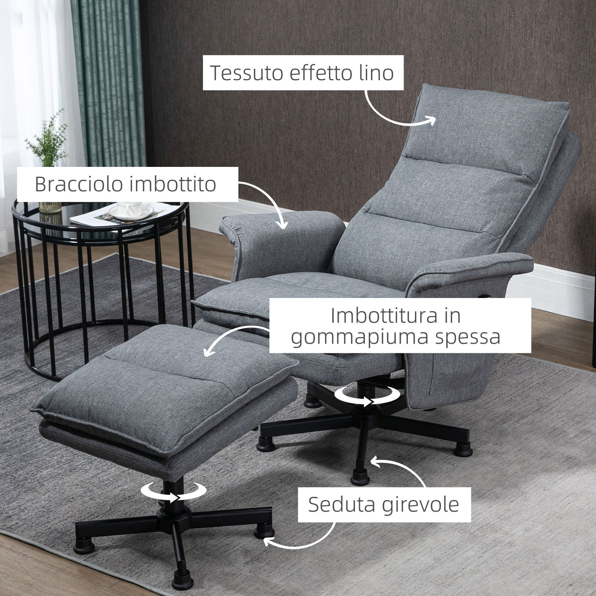 easycomfort easycomfort poltrona relax massaggiante con pouf e telecomando 8 punti massaggio e 5 programmi grigio