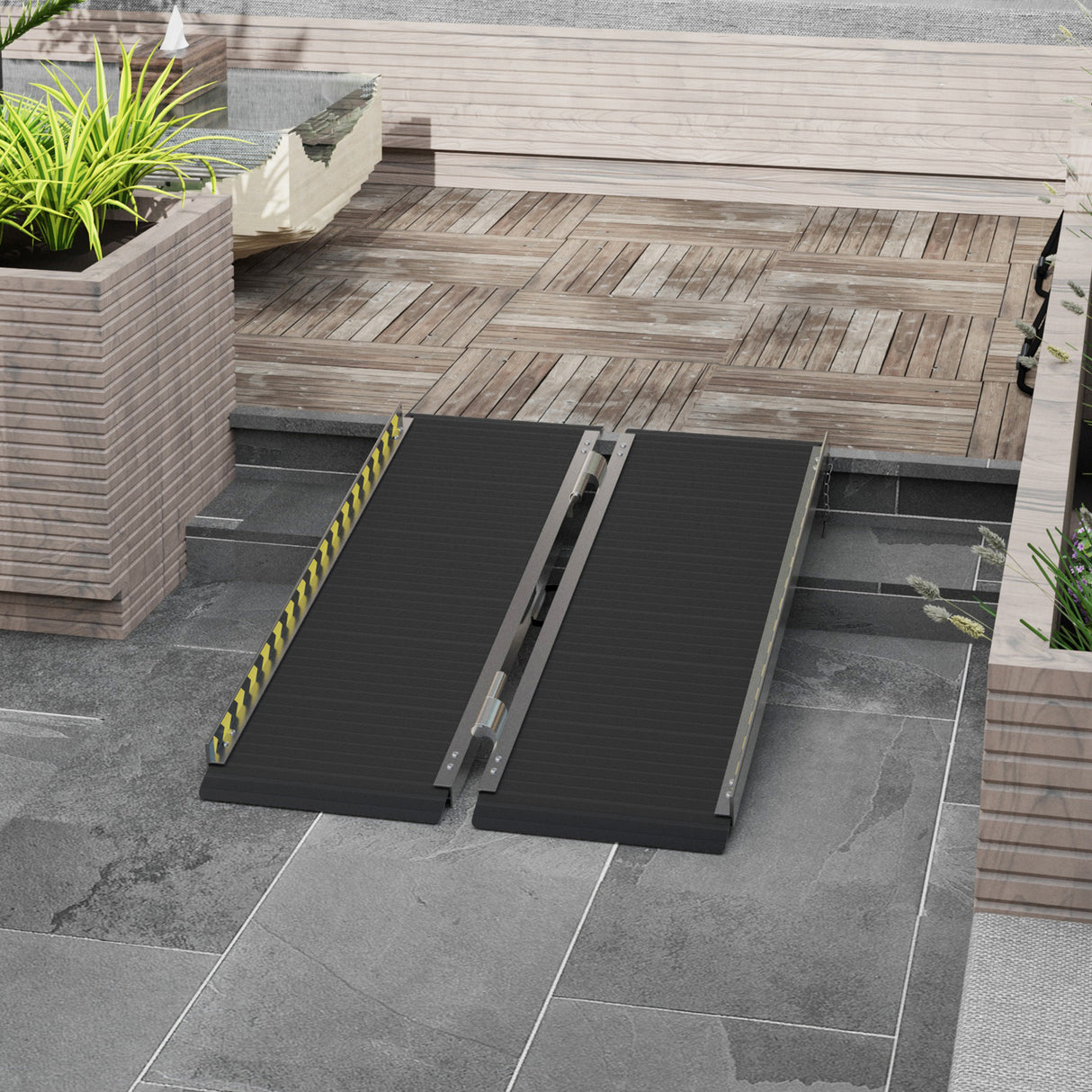 easycomfort easycomfort rampa per sedia a rotelle pieghevole in alluminio con deflettori e adesivi 122x73 6x5 1 cm nero