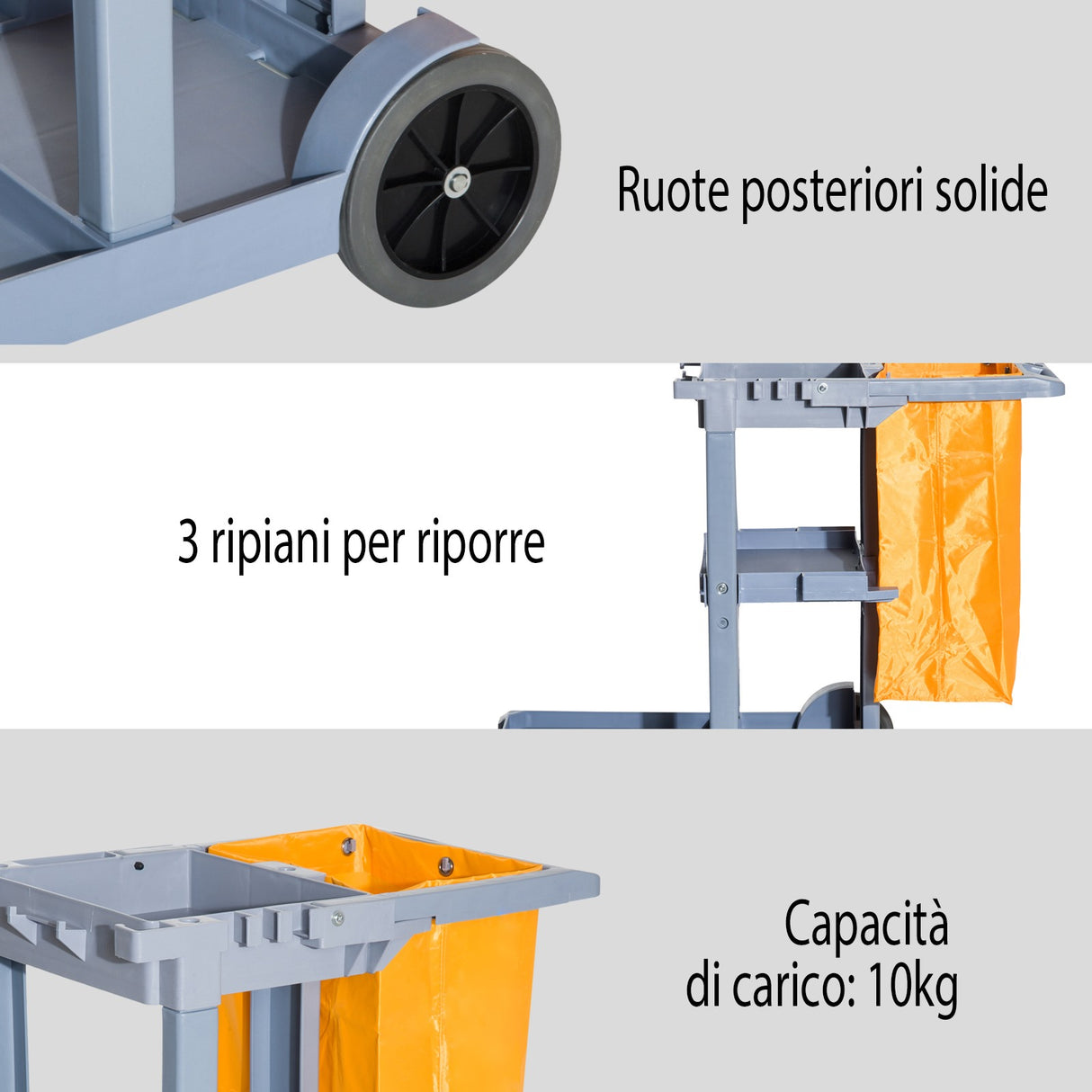 easycomfort easycomfort carrello pulizie professionale con 3 ripiani ganci portascopa 4 ruote e sacco 100l arancione 113 x 50 5 x 96 5cm ean 8054144137544